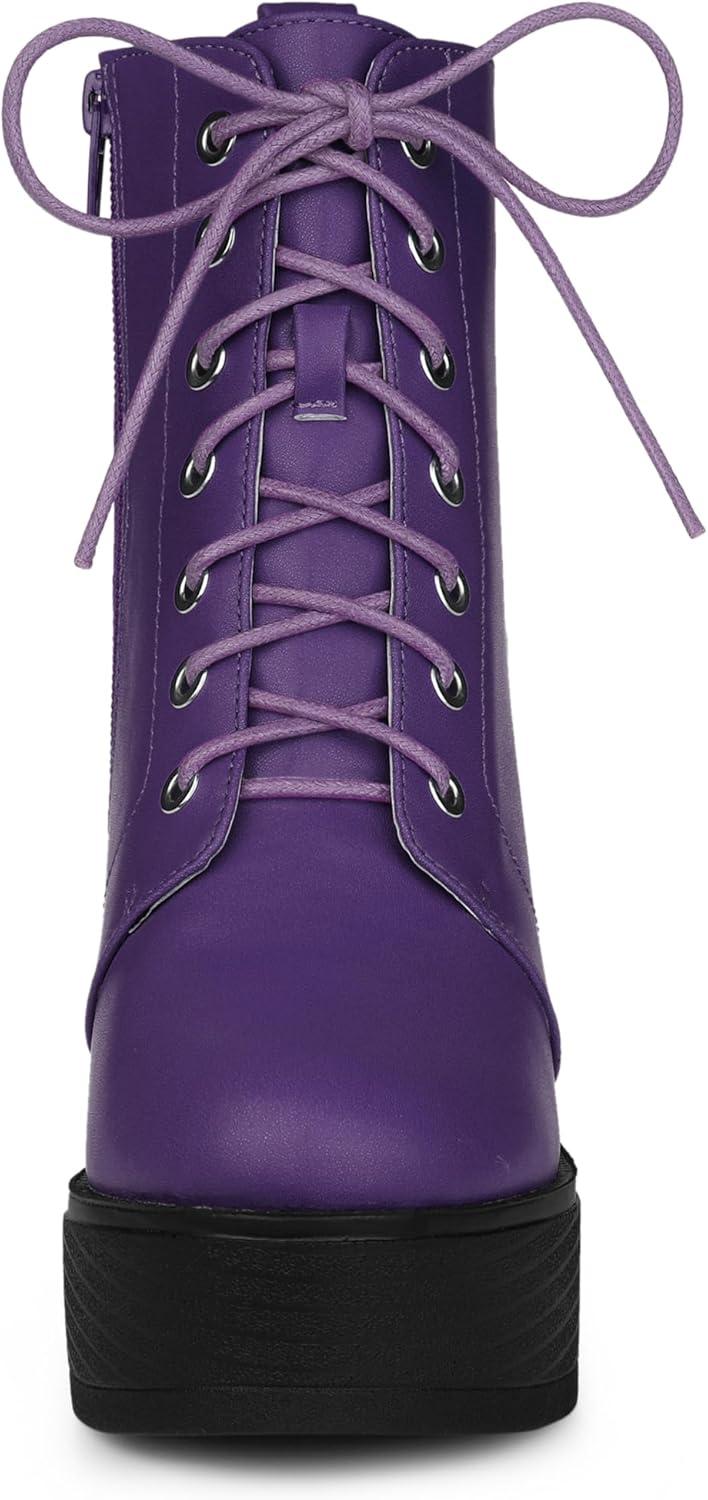 imageAllegra K Womens Platform Chunky High Heel Lace Up Combat BootsPurple