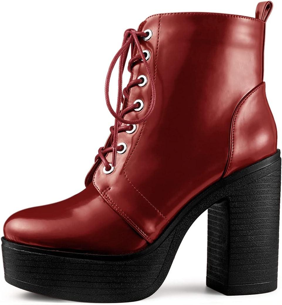 imageAllegra K Womens Platform Chunky High Heel Lace Up Combat BootsRed