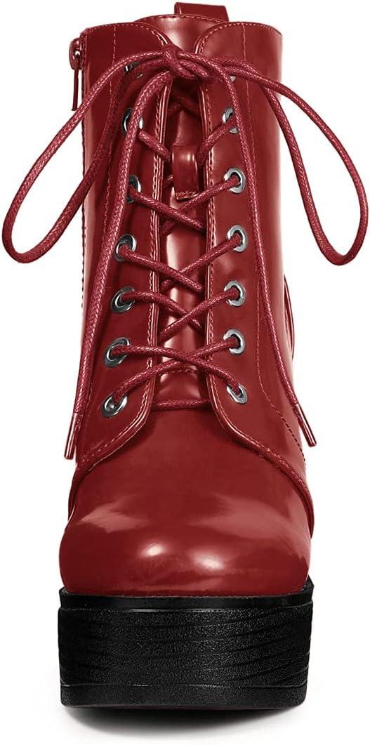 imageAllegra K Womens Platform Chunky High Heel Lace Up Combat BootsRed