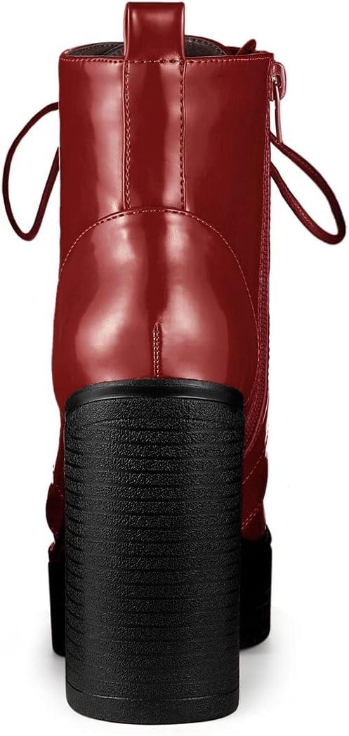 imageAllegra K Womens Platform Chunky High Heel Lace Up Combat BootsRed