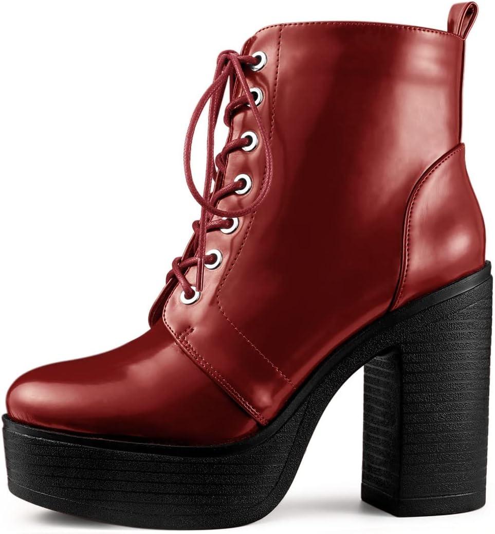 imageAllegra K Womens Platform Chunky High Heel Lace Up Combat BootsRed