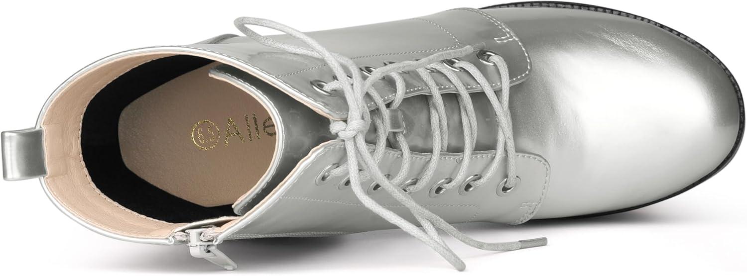 imageAllegra K Womens Platform Chunky High Heel Lace Up Combat BootsSilver