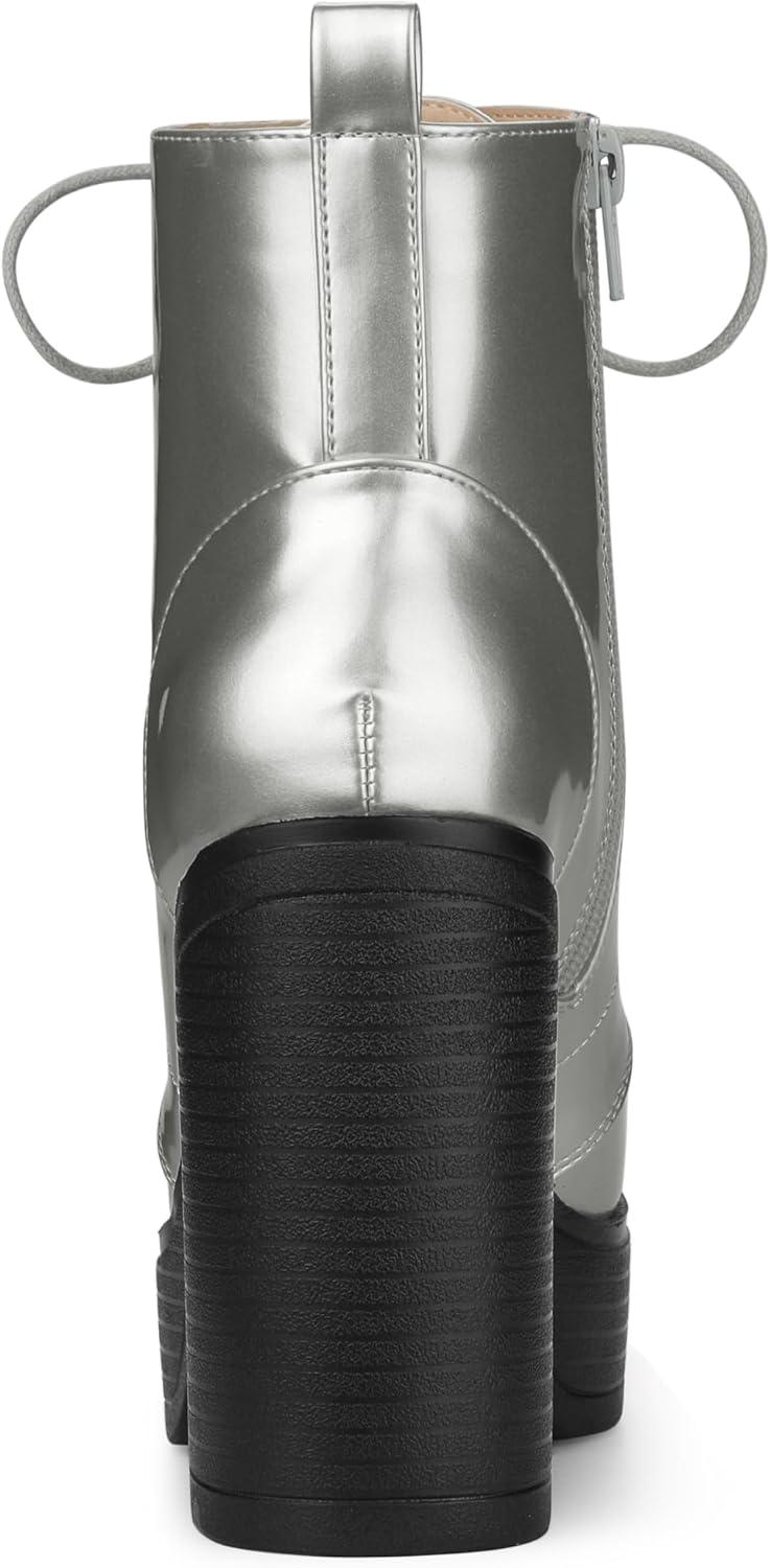 imageAllegra K Womens Platform Chunky High Heel Lace Up Combat BootsSilver