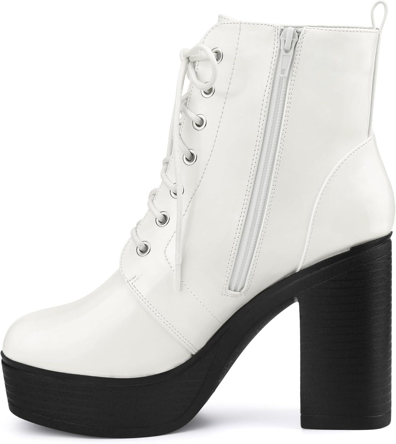 imageAllegra K Womens Platform Chunky High Heel Lace Up Combat BootsWhite