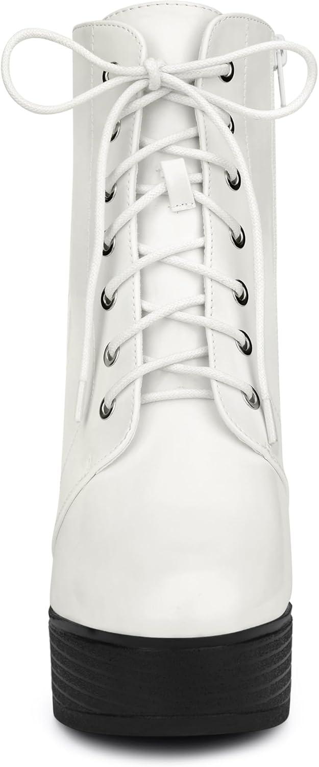 imageAllegra K Womens Platform Chunky High Heel Lace Up Combat BootsWhite