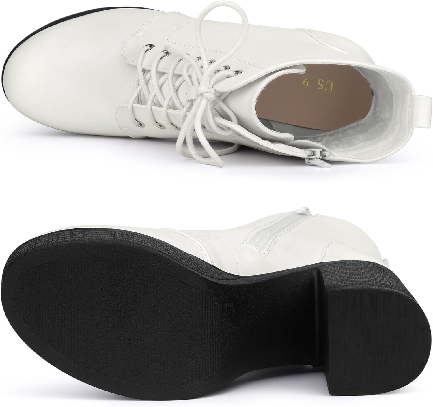 imageAllegra K Womens Platform Chunky High Heel Lace Up Combat BootsWhite