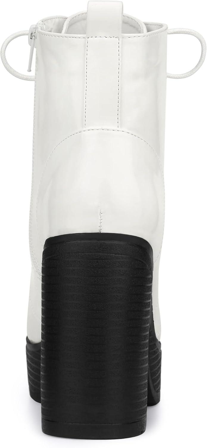 imageAllegra K Womens Platform Chunky High Heel Lace Up Combat BootsWhite