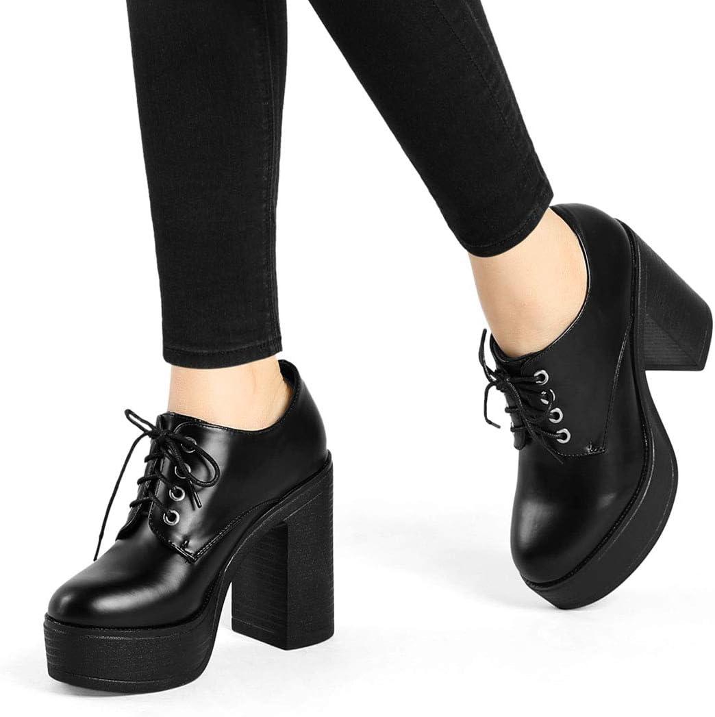 imageAllegra K Womens Platform Lace Up Chunky Heel Ankle BootsBlack