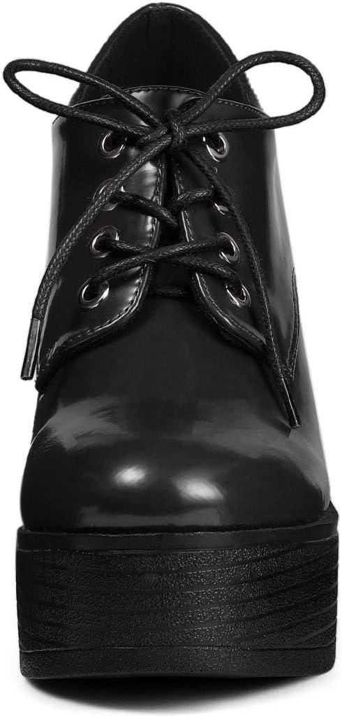 imageAllegra K Womens Platform Lace Up Chunky Heel Ankle BootsBlack