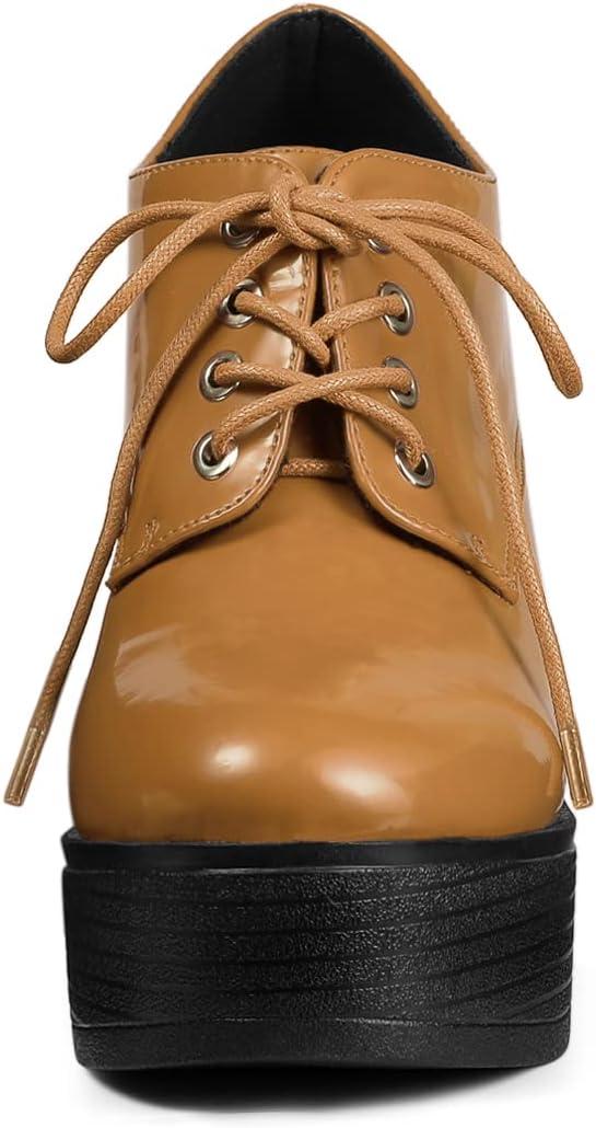 imageAllegra K Womens Platform Lace Up Chunky Heel Ankle BootsBrown