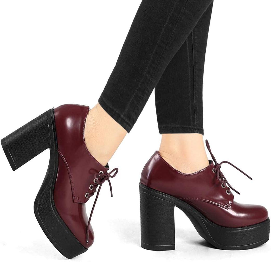 imageAllegra K Womens Platform Lace Up Chunky Heel Ankle BootsBurgundy