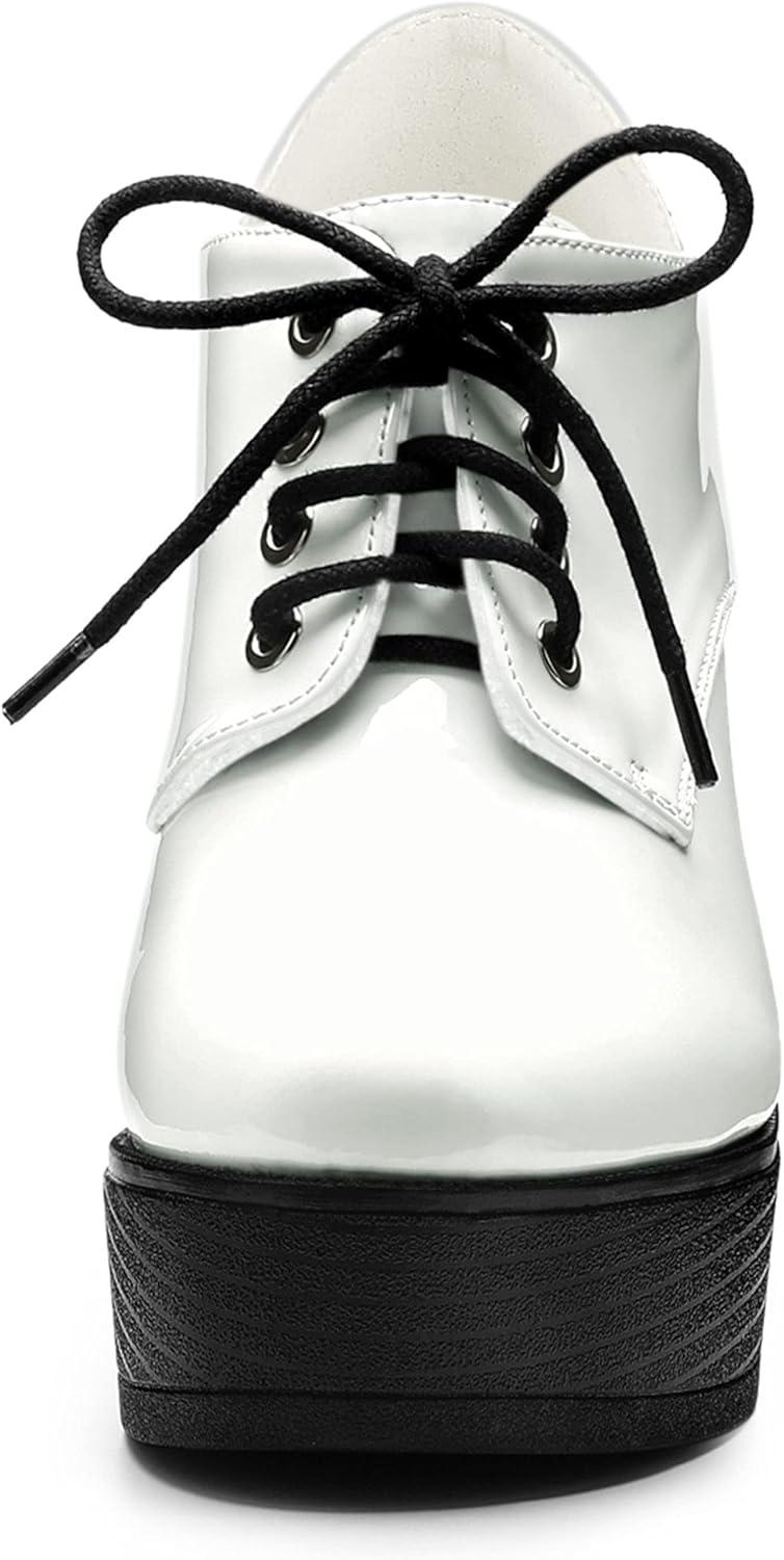 imageAllegra K Womens Platform Lace Up Chunky Heel Ankle BootsWhite