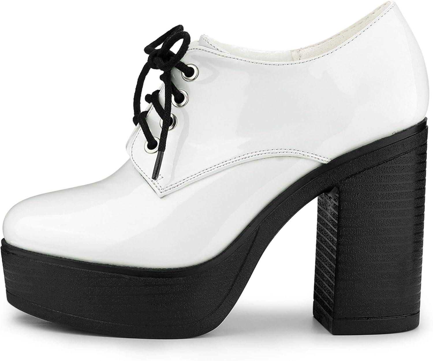imageAllegra K Womens Platform Lace Up Chunky Heel Ankle BootsWhite