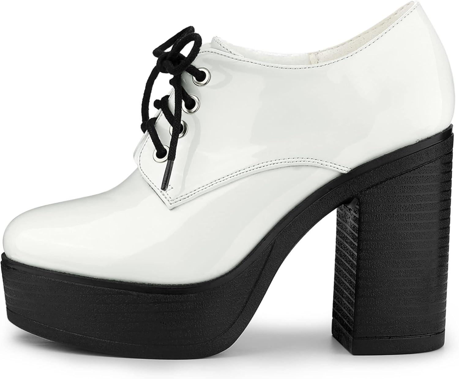 imageAllegra K Womens Platform Lace Up Chunky Heel Ankle BootsWhite