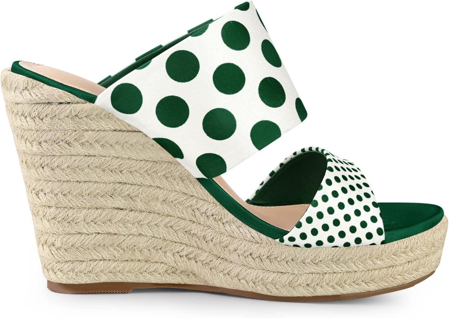 imageAllegra K Womens Platform Polka Dots Heel Espadrille Wedge SandalsDark Green