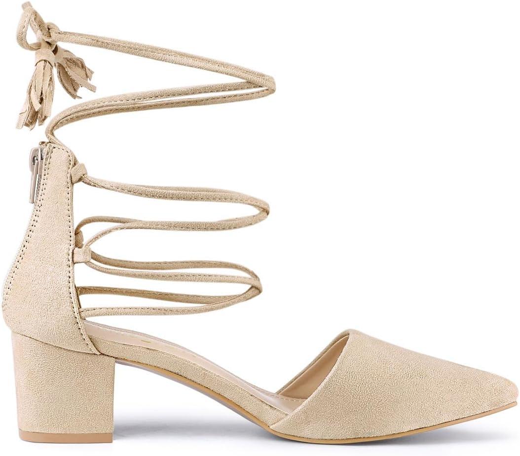 imageAllegra K Womens Pointed Toe Block Heels Lace Up PumpsBeige