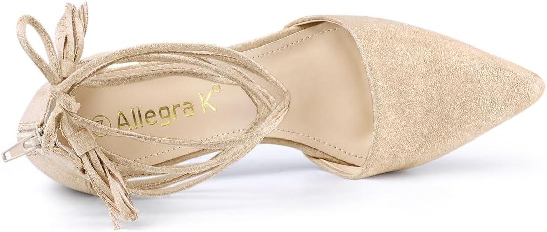 imageAllegra K Womens Pointed Toe Block Heels Lace Up PumpsBeige