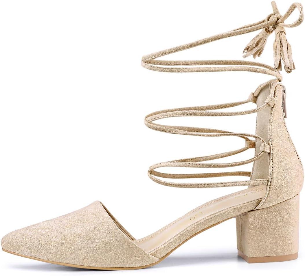 imageAllegra K Womens Pointed Toe Block Heels Lace Up PumpsBeige