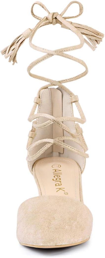 imageAllegra K Womens Pointed Toe Block Heels Lace Up PumpsBeige