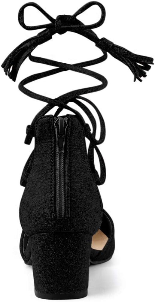 imageAllegra K Womens Pointed Toe Block Heels Lace Up PumpsBlack