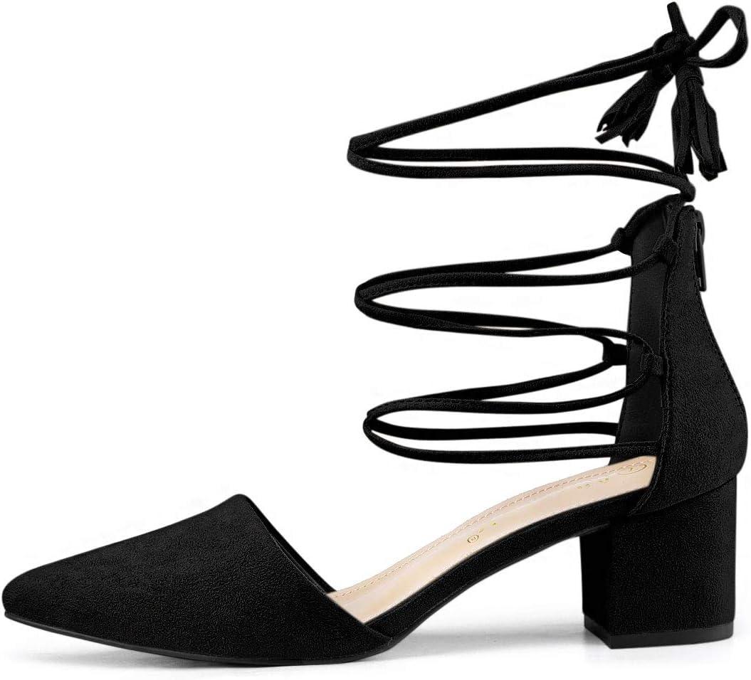 imageAllegra K Womens Pointed Toe Block Heels Lace Up PumpsBlack