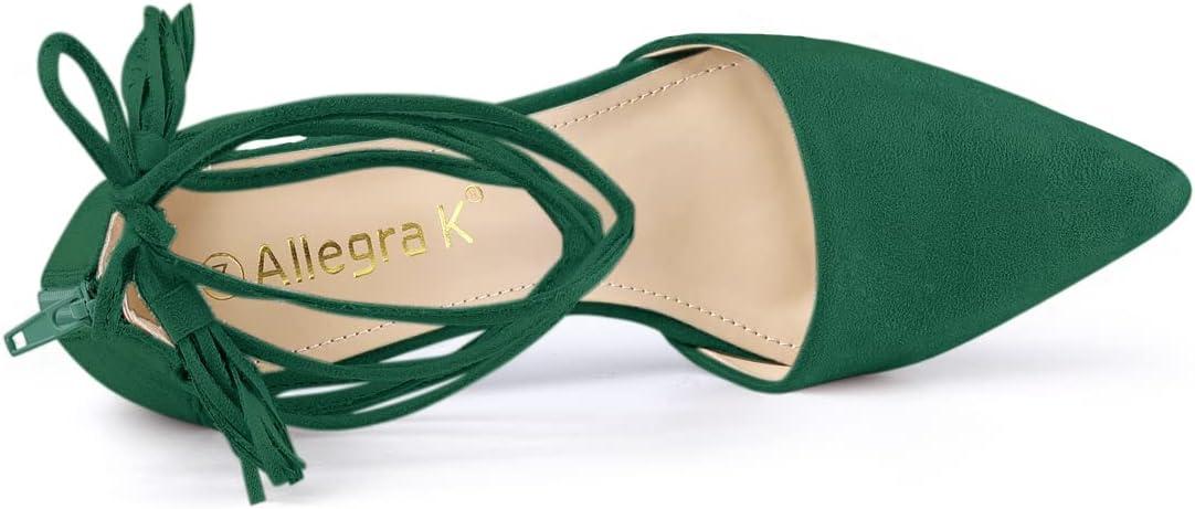 imageAllegra K Womens Pointed Toe Block Heels Lace Up PumpsEmerald Green
