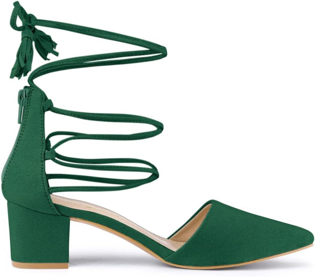 imageAllegra K Womens Pointed Toe Block Heels Lace Up PumpsEmerald Green