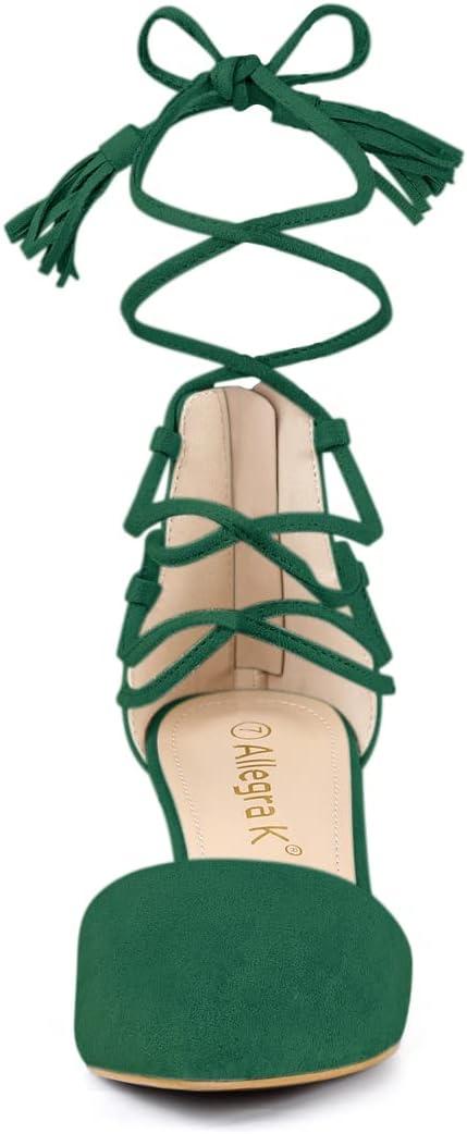 imageAllegra K Womens Pointed Toe Block Heels Lace Up PumpsEmerald Green