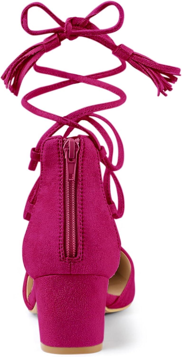 imageAllegra K Womens Pointed Toe Block Heels Lace Up PumpsHot Pink