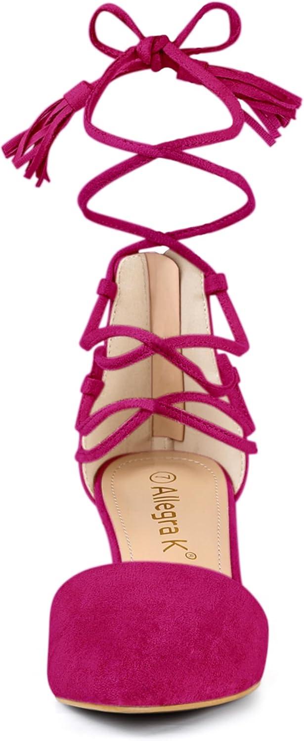 imageAllegra K Womens Pointed Toe Block Heels Lace Up PumpsHot Pink
