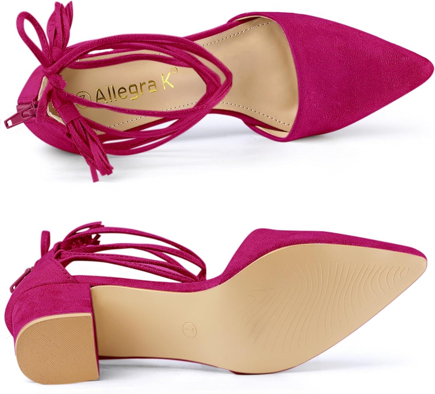 imageAllegra K Womens Pointed Toe Block Heels Lace Up PumpsHot Pink