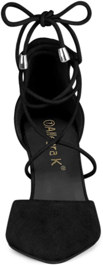 imageAllegra K Womens Pointed Toe Chunky Heels Lace Up Sandals PumpsBlack