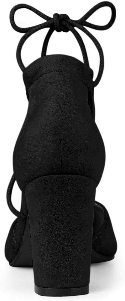 imageAllegra K Womens Pointed Toe Chunky Heels Lace Up Sandals PumpsBlack