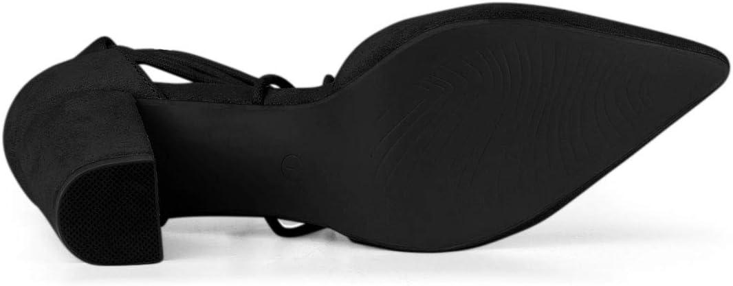 imageAllegra K Womens Pointed Toe Chunky Heels Lace Up Sandals PumpsBlack