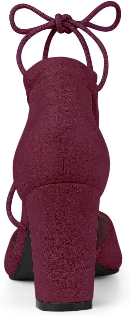imageAllegra K Womens Pointed Toe Chunky Heels Lace Up Sandals PumpsBurgundy