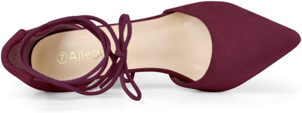 imageAllegra K Womens Pointed Toe Chunky Heels Lace Up Sandals PumpsBurgundy