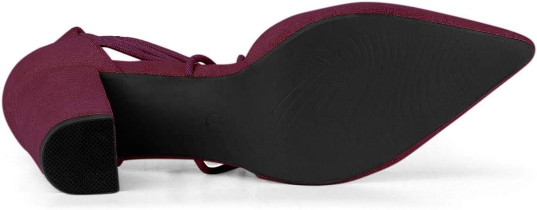 imageAllegra K Womens Pointed Toe Chunky Heels Lace Up Sandals PumpsBurgundy