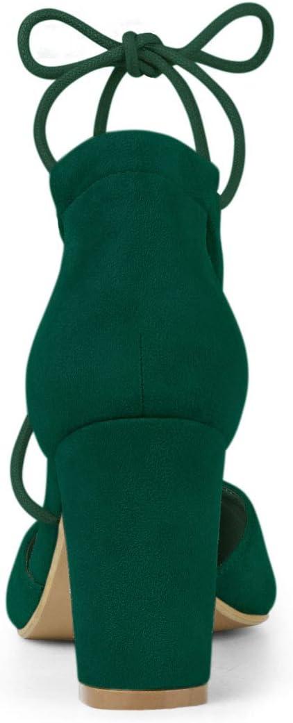 imageAllegra K Womens Pointed Toe Chunky Heels Lace Up Sandals PumpsDark Green