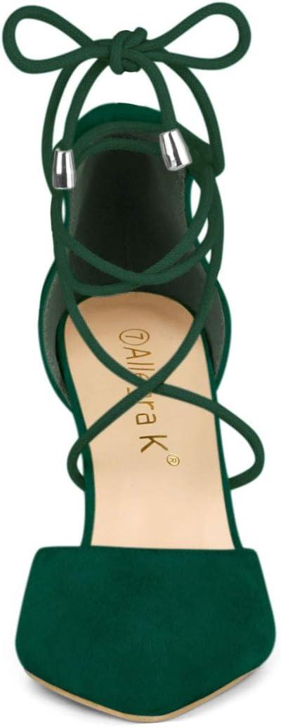 imageAllegra K Womens Pointed Toe Chunky Heels Lace Up Sandals PumpsDark Green