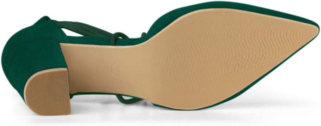 imageAllegra K Womens Pointed Toe Chunky Heels Lace Up Sandals PumpsDark Green