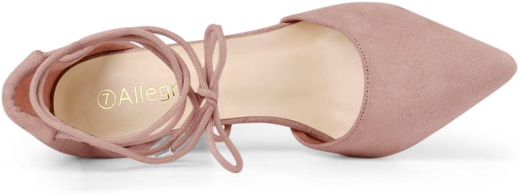 imageAllegra K Womens Pointed Toe Chunky Heels Lace Up Sandals PumpsDust Pink