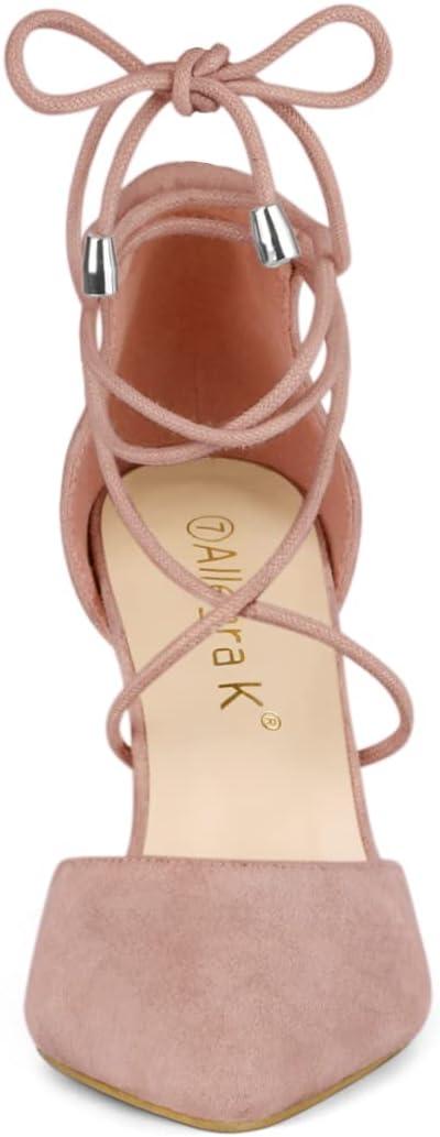 imageAllegra K Womens Pointed Toe Chunky Heels Lace Up Sandals PumpsDust Pink