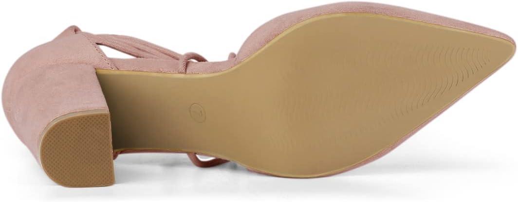 imageAllegra K Womens Pointed Toe Chunky Heels Lace Up Sandals PumpsDust Pink