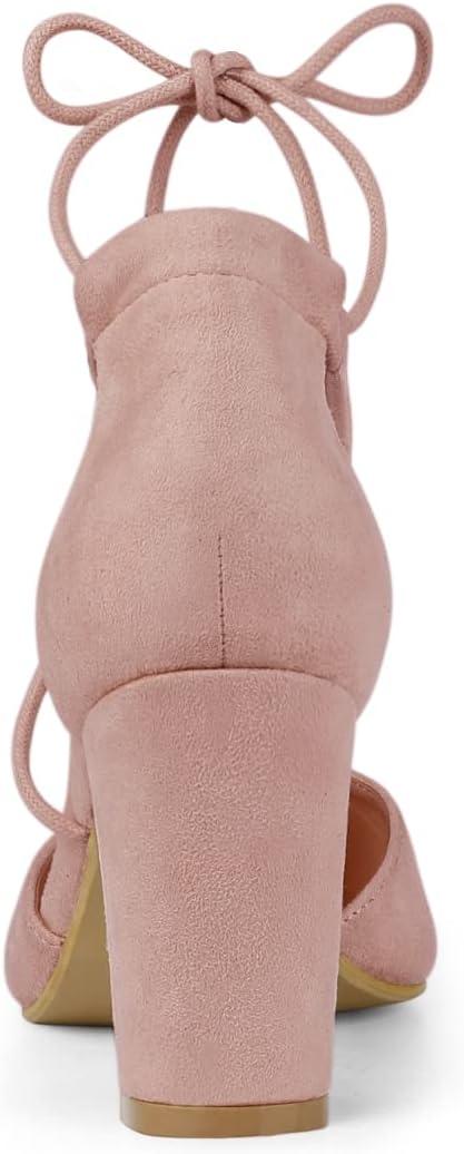 imageAllegra K Womens Pointed Toe Chunky Heels Lace Up Sandals PumpsDust Pink