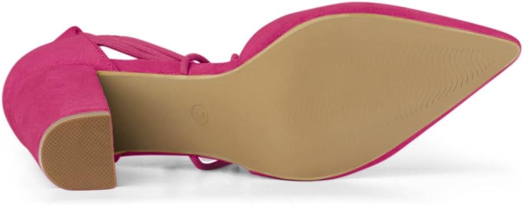 imageAllegra K Womens Pointed Toe Chunky Heels Lace Up Sandals PumpsHot Pink