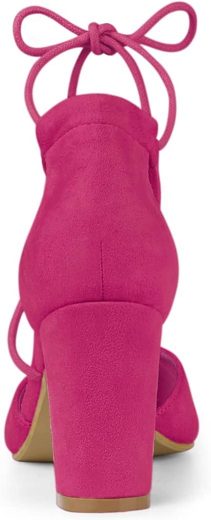 imageAllegra K Womens Pointed Toe Chunky Heels Lace Up Sandals PumpsHot Pink