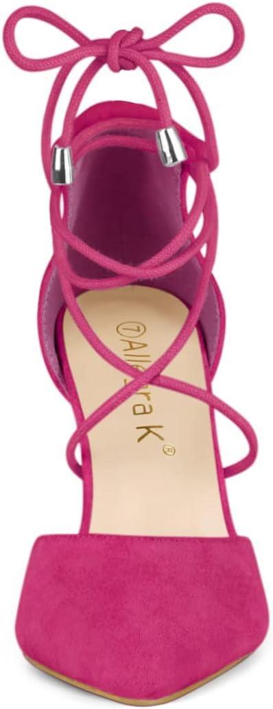 imageAllegra K Womens Pointed Toe Chunky Heels Lace Up Sandals PumpsHot Pink