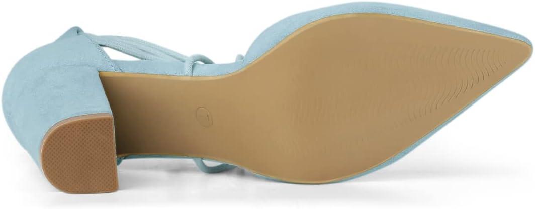 imageAllegra K Womens Pointed Toe Chunky Heels Lace Up Sandals PumpsLight Blue