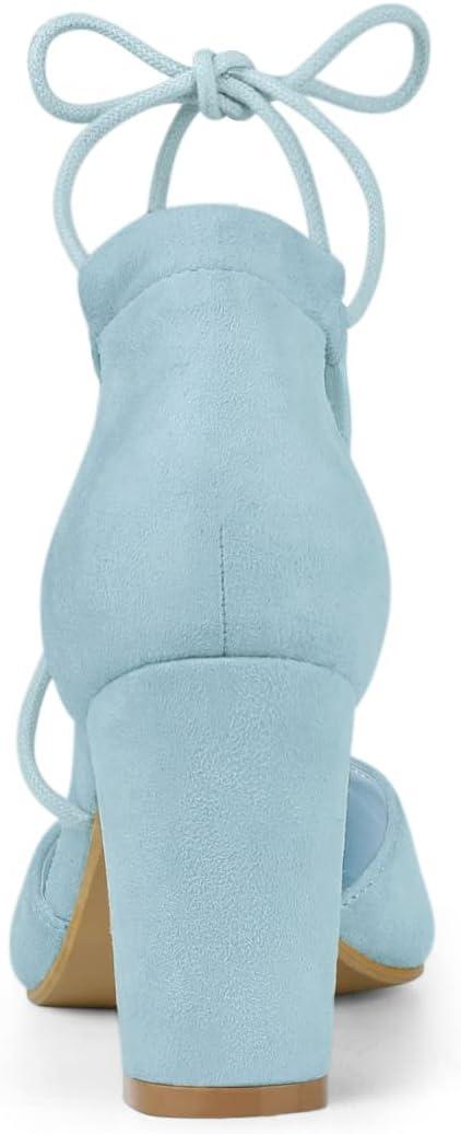 imageAllegra K Womens Pointed Toe Chunky Heels Lace Up Sandals PumpsLight Blue