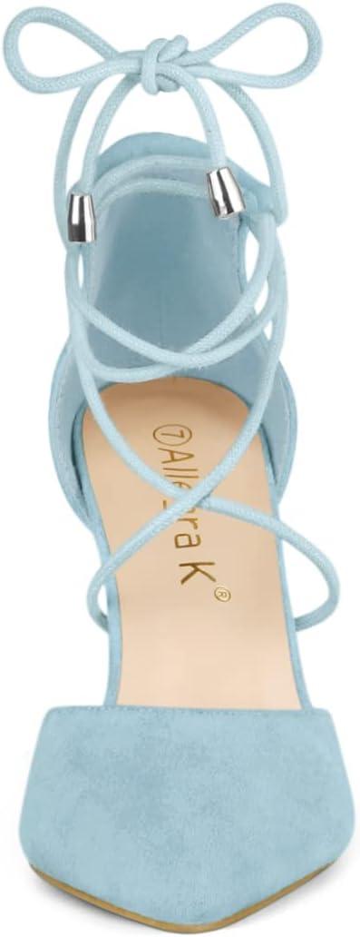 imageAllegra K Womens Pointed Toe Chunky Heels Lace Up Sandals PumpsLight Blue
